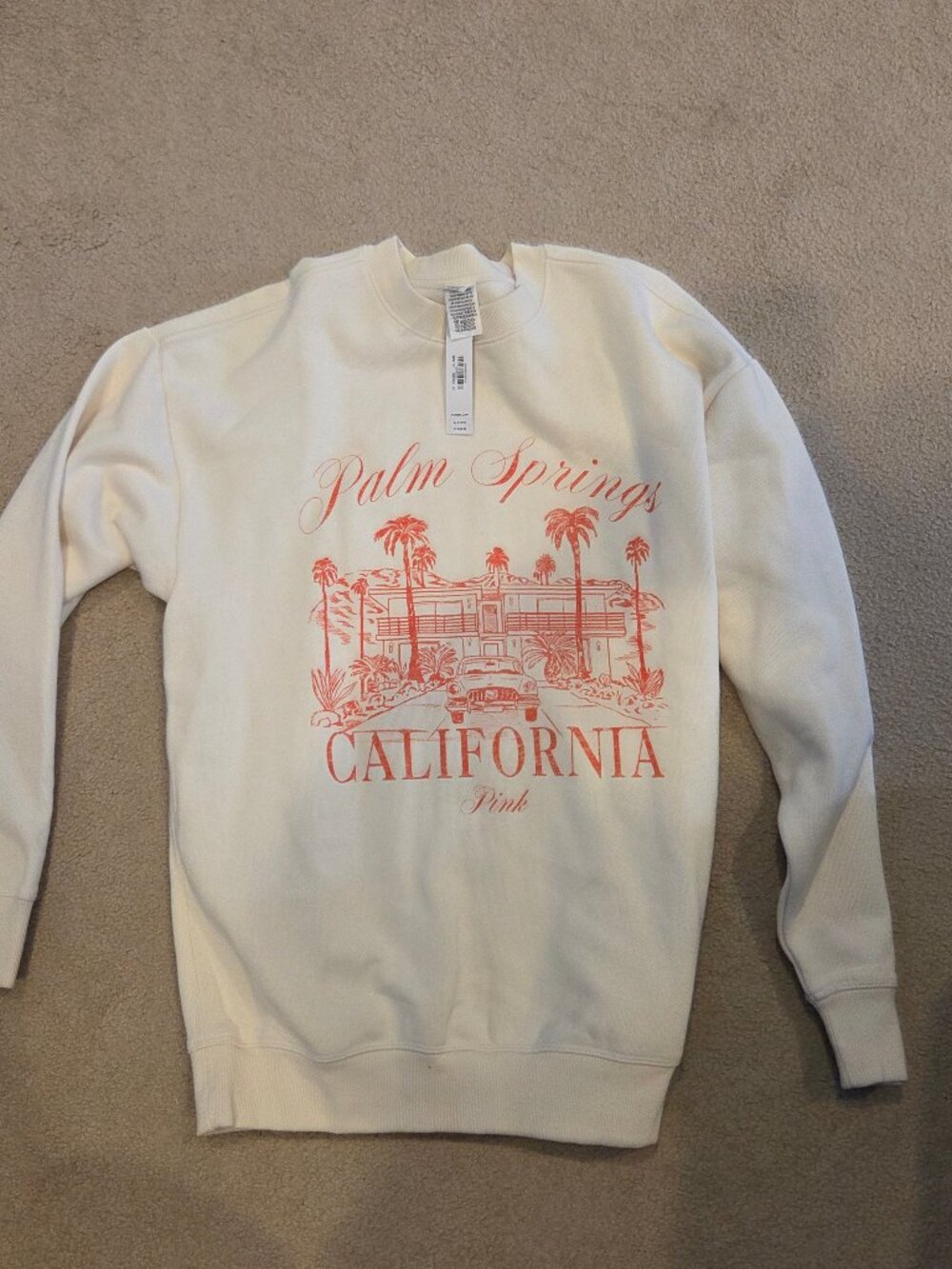 Victoria's Secret PINK NWT Palm Springs CA Oversized Sweater Orange Cream XS